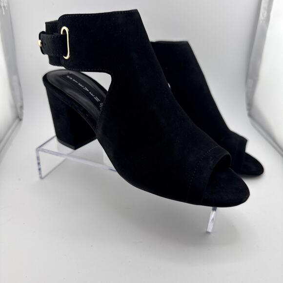 STEVEN MADDEN 6 Leather Black VENUZ Sandals Peeptoe Slingback Block 3" NEW - Picture 2 of 14